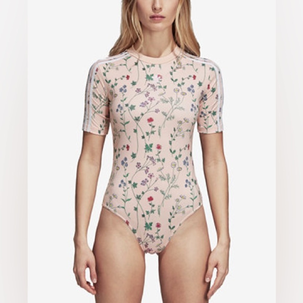 Adidas Women's Pastel Pink Floral Bodysuit